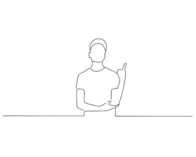 Man pointing with hand sketch or continuous line art illustration