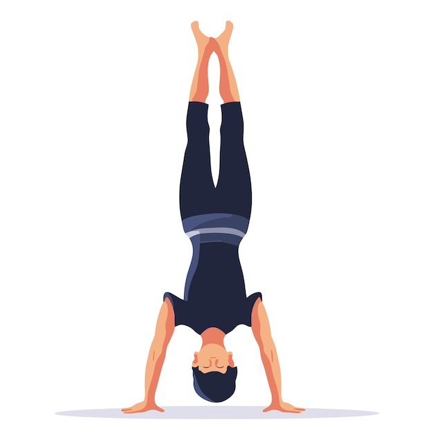 Vector a man practicing yoga in a headstand position