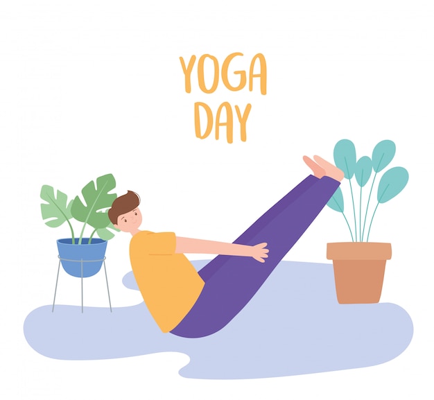 man practicing yoga navasana pose exercises, healthy lifestyle, physical and spiritual practice  illustration