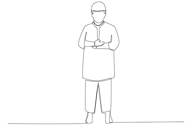 A man praying in Muslim clothing Sholat oneline drawing