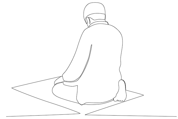 A man prays on a prayer mat Sholat oneline drawing