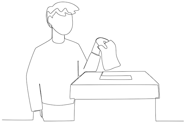 A man prepares to put his vote into the ballot box Vote oneline drawing