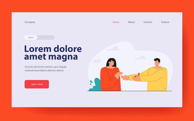 Man proposing to woman landing page in flat style