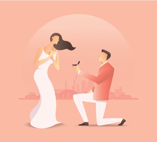 Vector man proposing to the woman, proposal of marriage