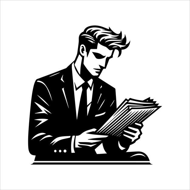 Vector a man reading a book in a black and white photo