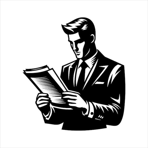 Vector a man reading a book in a black and white photo