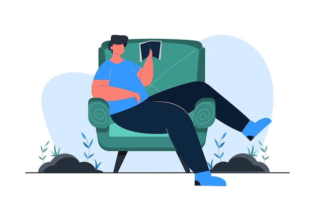 A man reading book on a couch concept illustration