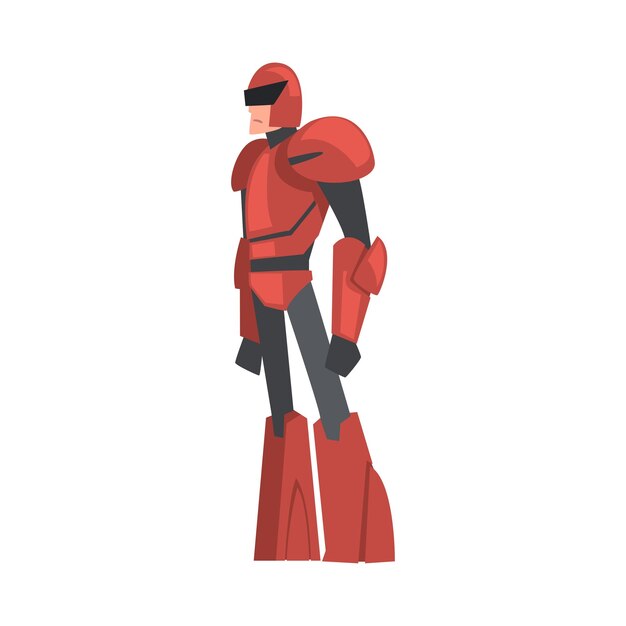 Vector man in red robot costume carnival party or masquerade concept video game design element cartoon style vector illustration