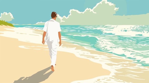 Man Relaxing in White Clothes on Sunny Beach Day