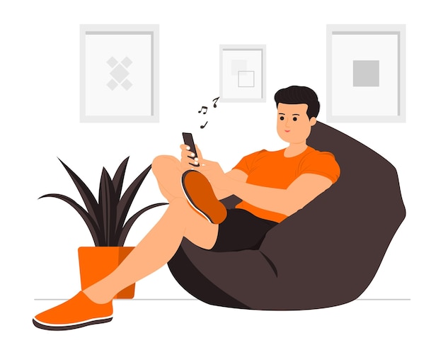 Man relaxing with phone illustration