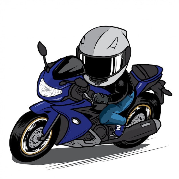 Man ride Sport Bike Cartoon. Speed Motorcycle  Illustration