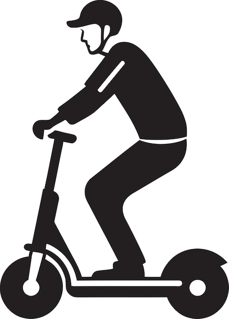 a man rides a scooter with a helmet on the front