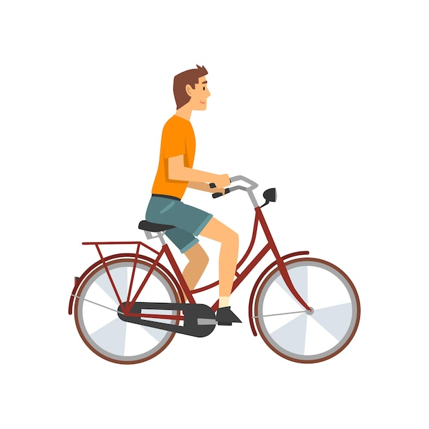 Man riding bike cyclist character on bicycle vector illustration