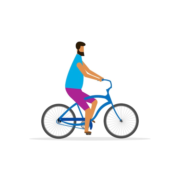 Man riding a bike isolated on white background Vector illustration