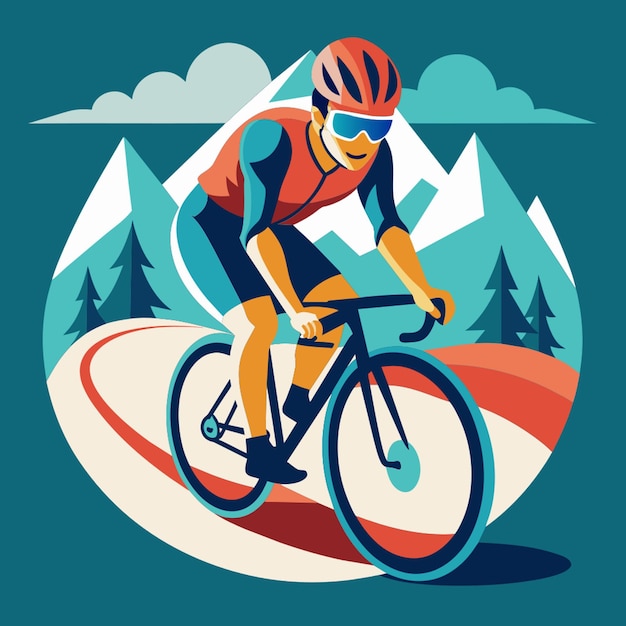 Vector a man riding a bike in a mountain landscape