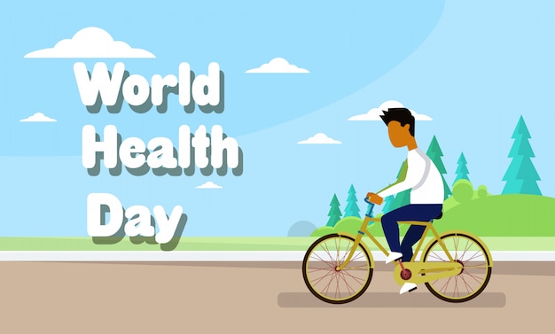 Man Riding Bike Over World Health Day 