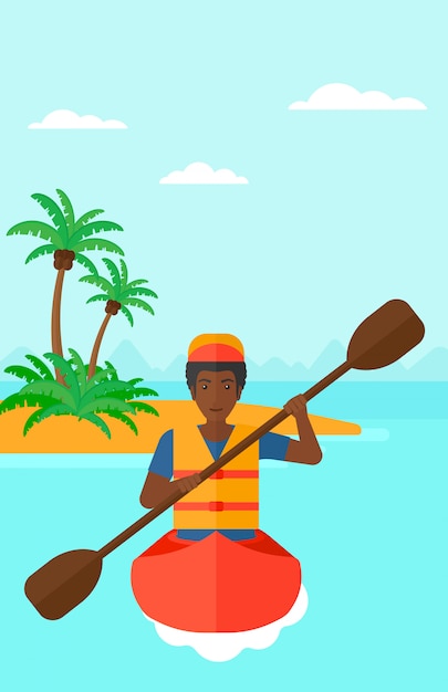 Vector man riding in canoe