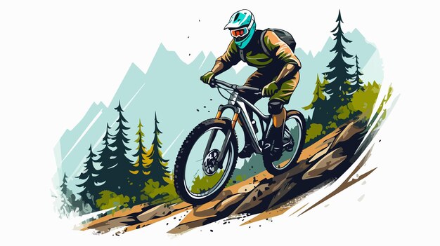 Vector man riding downhill mountain bike vector illustration