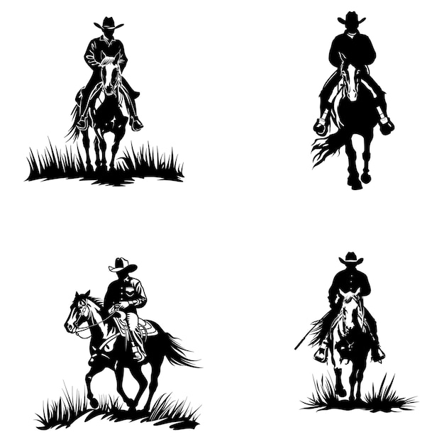 Vector a man riding a horse in a field with a cowboy hat on