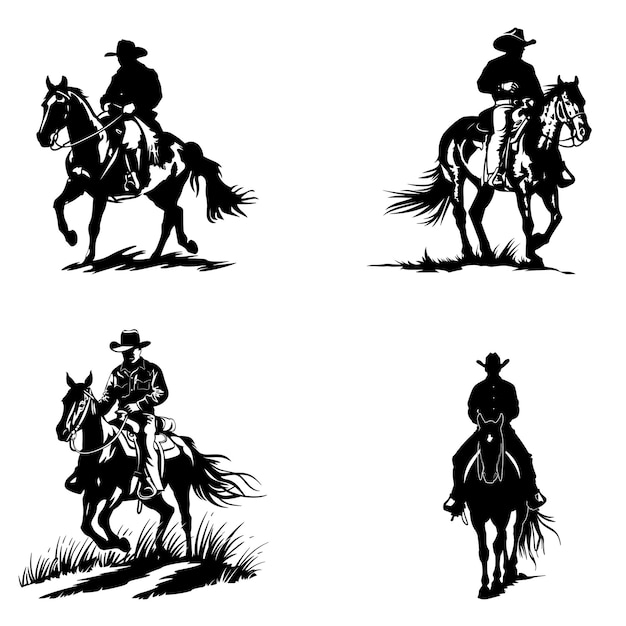 Vector a man riding a horse with a cowboy hat on