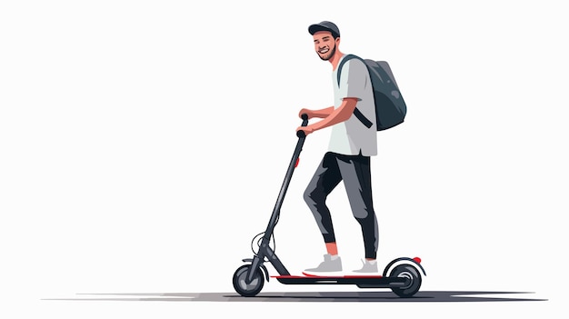 a man riding a scooter with a backpack on it