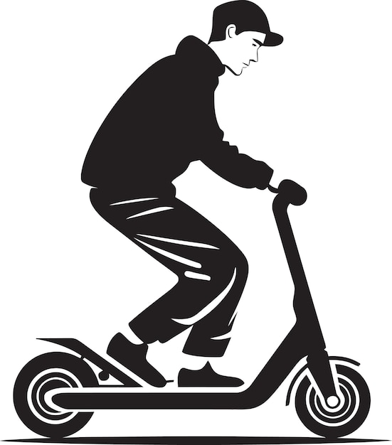 a man riding a scooter with a black background and a picture of a man on the front