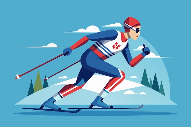 A man riding skis down a snowcovered slope in a winter setting Para nordic skiing Customizable Semi Flat Illustration