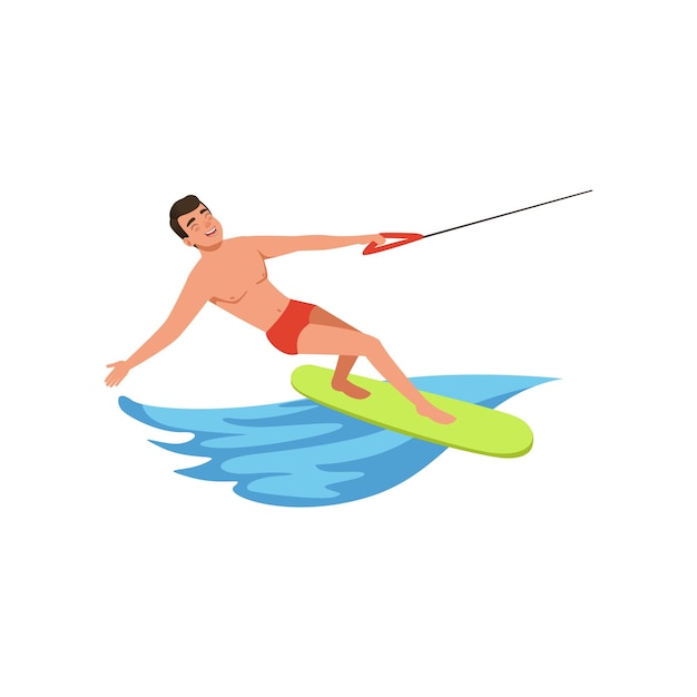 Man riding wakeboard water skiing water sport activity vector Illustration on a white background