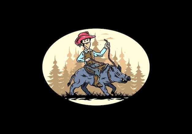 Man riding a wild boar illustration