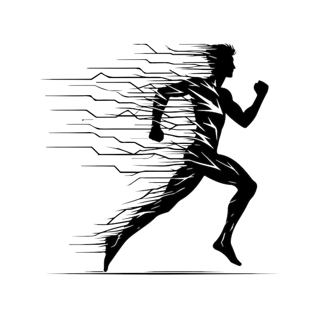 A man Running With Huge Power silhouette Vector Black Design on White Background