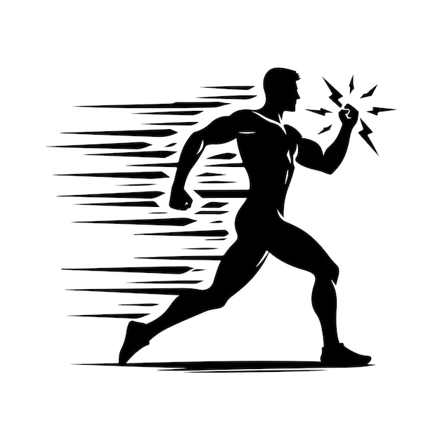 A man Running With Huge Power silhouette Vector Black Design on White Background