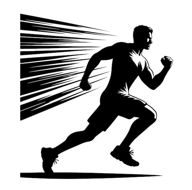 A man Running With Huge Power silhouette Vector Black Design on White Background