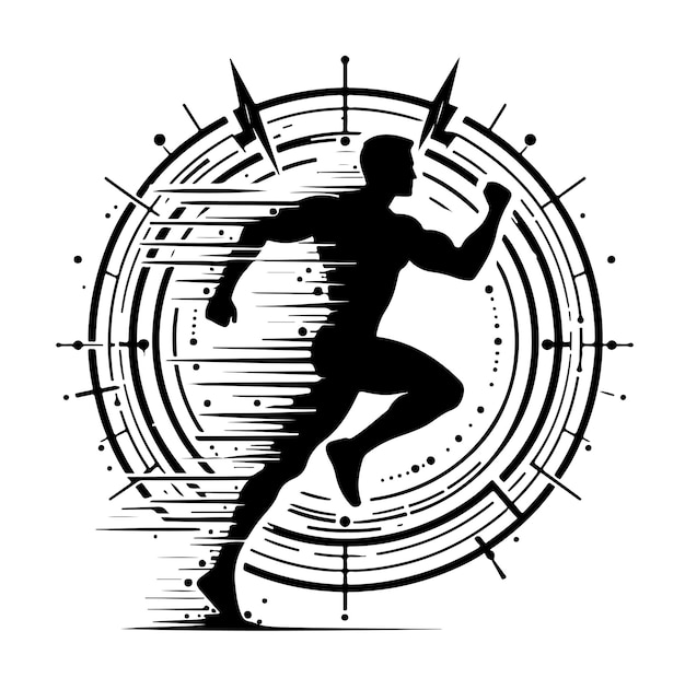 A man Running With Huge Power silhouette Vector Black Design on White Background