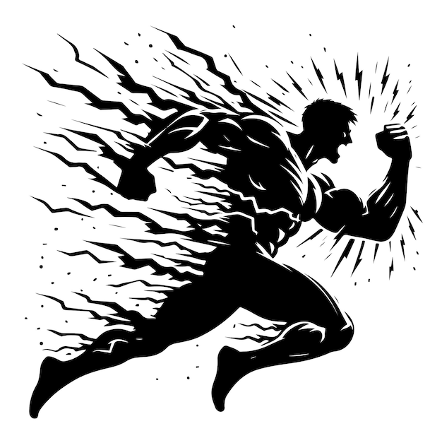 A man Running With Huge Power silhouette Vector Black Design on White Background