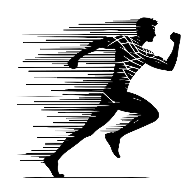 A man Running With Huge Power silhouette Vector Black Design on White Background