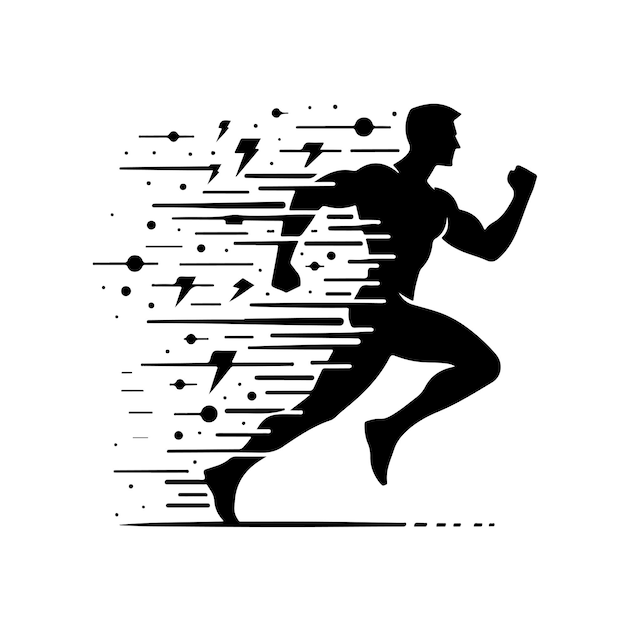 A man Running With Huge Power silhouette Vector Black Design on White Background