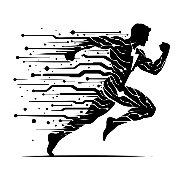 Vector a man running with huge power silhouette vector black design on white background