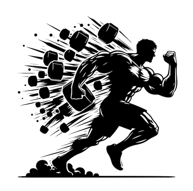 A man Running With Huge Power silhouette Vector Black Design on White Background