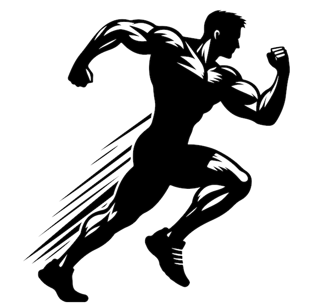 A man Running With Huge Power silhouette Vector Black Design on White Background