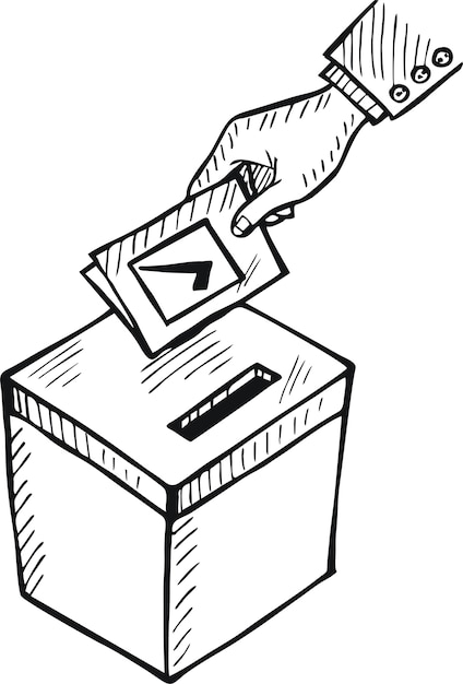 Vector man's hand down the ballot in the ballot box