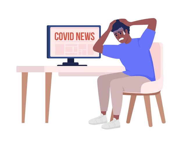 Man scared by covid news semi flat color vector character