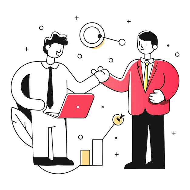 a man shaking hands with a laptop business illustration