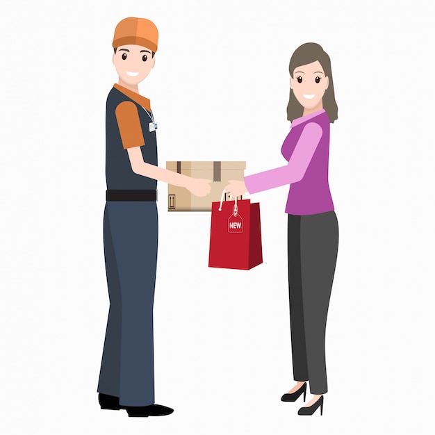 Man shipped box parcel to woman icon