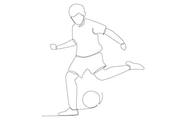 A man shooting a ball on a football or soccer game line art