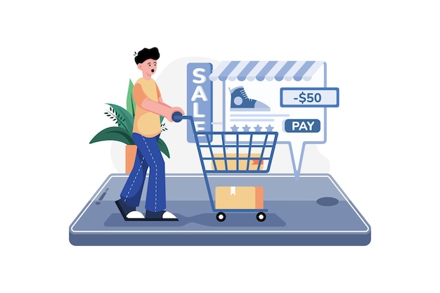 Man shopping online Illustration concept