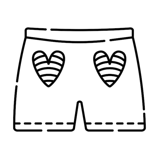 Man shorts with hearts black line icon