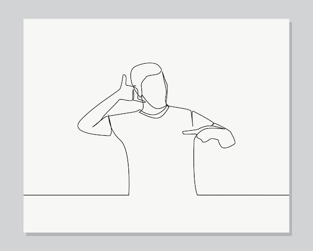 Man showing call me sign continuous one line illustration