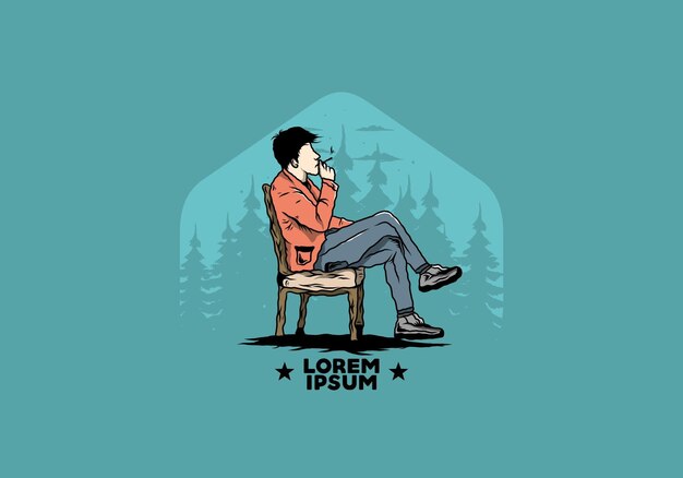 Man sit on chair and smoke cigarettes illustration