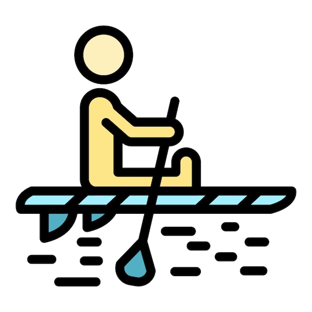 Man sit sup surfing icon Outline man sit sup surfing vector icon color flat isolated