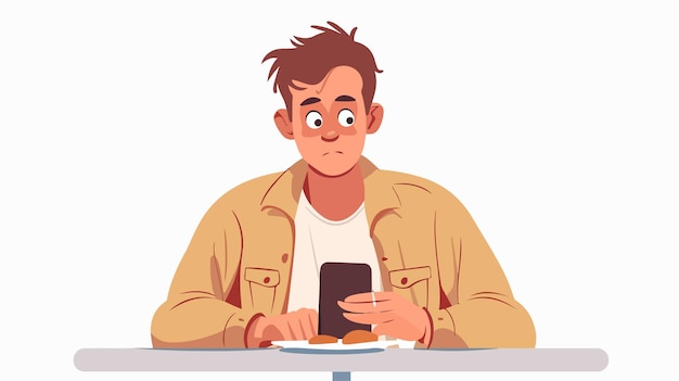 Vector a man sits at a table with a phone and a book titled  hes a good friend